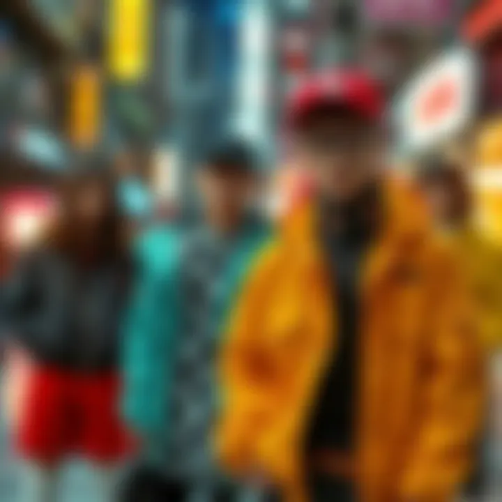 An overview of diverse menswear inspired by anime, highlighting various color palettes and patterns.