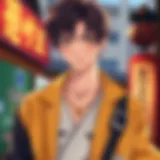 A stylish male anime character showcasing a unique outfit from a popular shonen series.