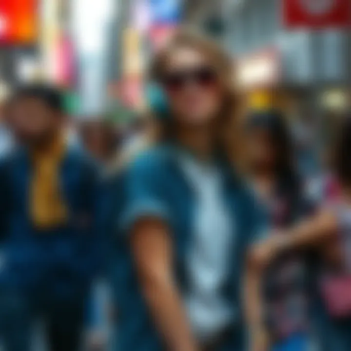 A vibrant street scene with individuals wearing Spotify song bracelets, highlighting the fusion of style and music.