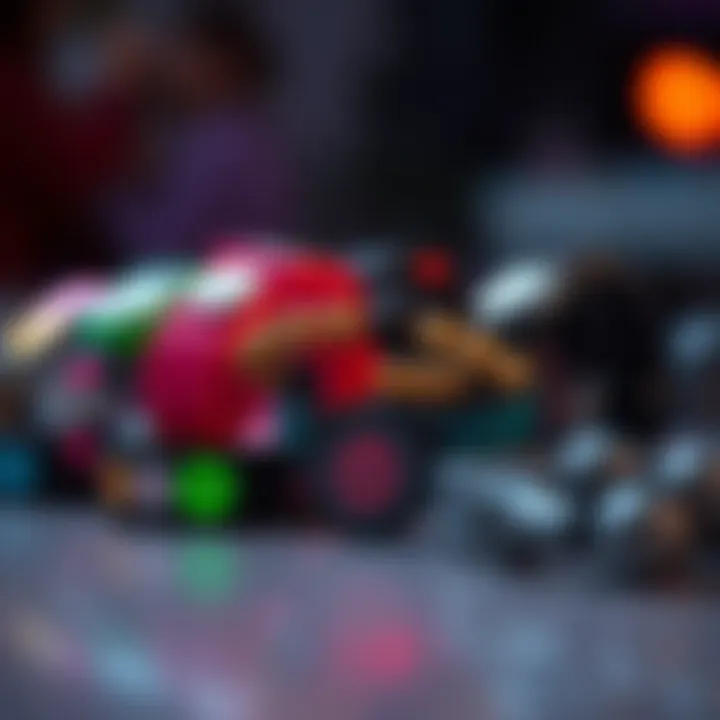 An artistic arrangement of various Spotify song bracelet designs representing different music genres.