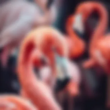 An artistic interpretation of flamingos in an abstract style, blending colors and forms.