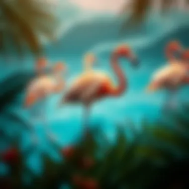 A collection of flamingo-inspired fashion designs influenced by canvas artwork.