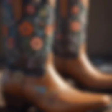 A close-up of materials used in floral western boots