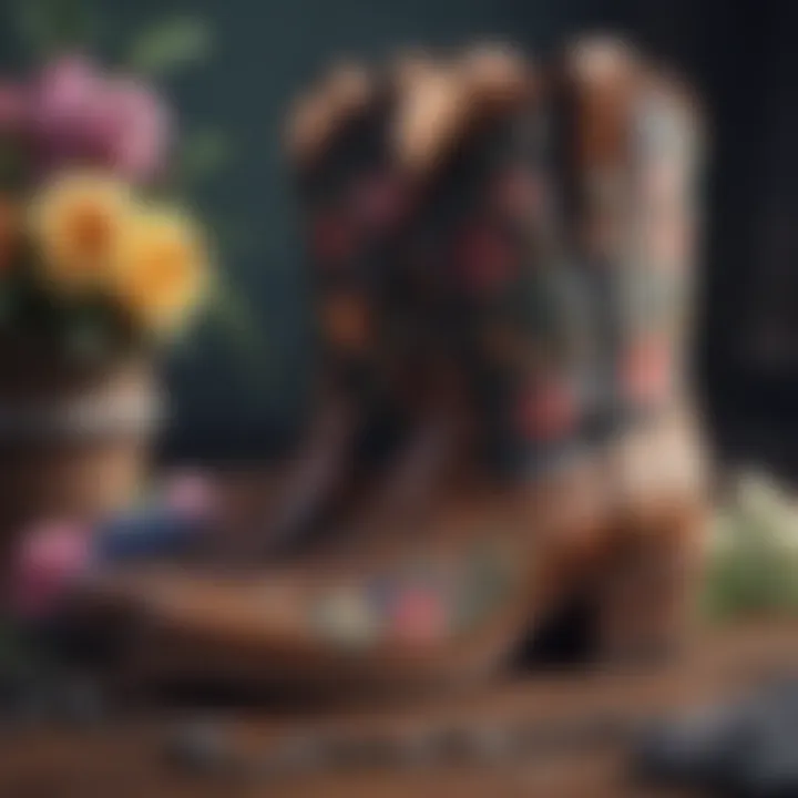 Floral western boots styled with fashion accessories