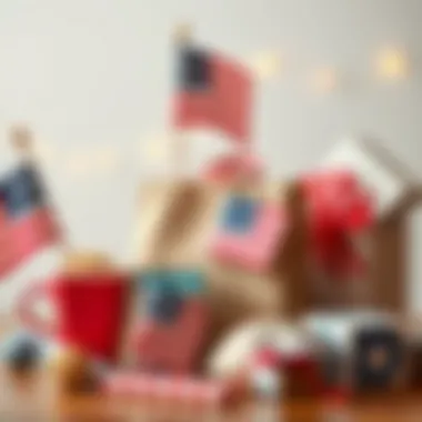 A selection of items suitable for Fourth of July gift bags including flags and treats