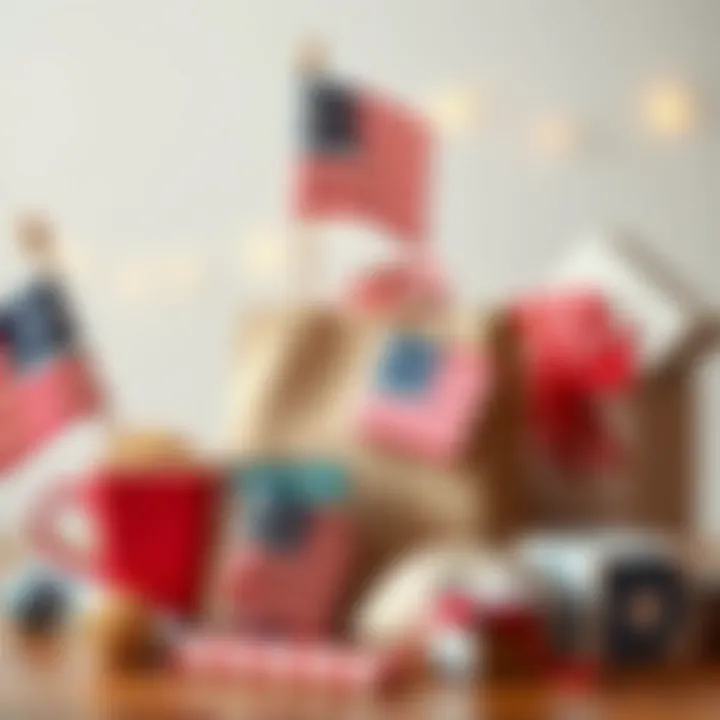 A selection of items suitable for Fourth of July gift bags including flags and treats