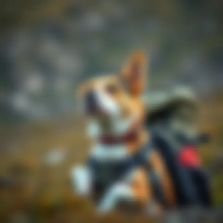 Comfortable Dog in Front-Facing Backpack A dog comfortably seated in a front-facing backpack during a hike