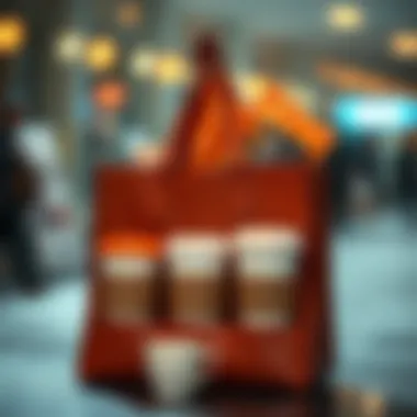 A fashionable tote bag displayed with various coffee cups