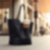 Stylish tote bag featuring a coffee cup holder in an urban setting