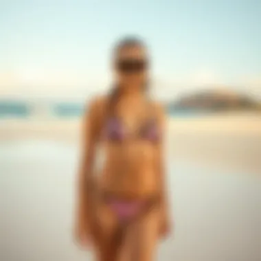 Elegant design of fwrd swimwear showcased on a pristine beach