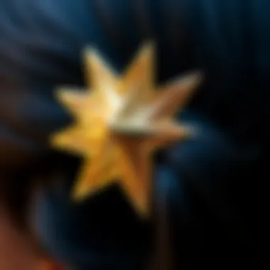 Close-up of a gold star hair accessory highlighting its craftsmanship