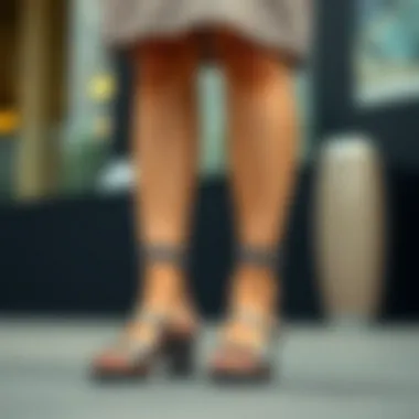 Gunmetal sandals paired with a contemporary outfit