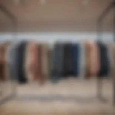 A well-organized display of clothing on hangers in a modern boutique