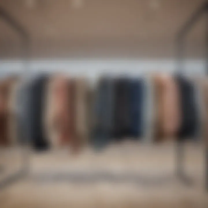 A well-organized display of clothing on hangers in a modern boutique