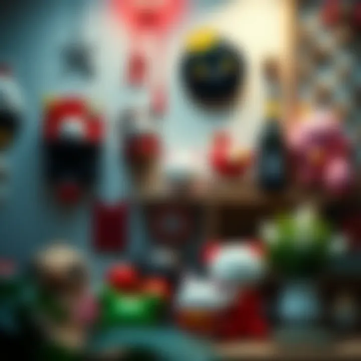 Creative Kawaii Decorative Items Creative arrangement of kawaii-themed decorative items and wall hangings