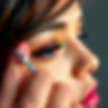 Close-up of a professional applying mega volume lashes with precision.