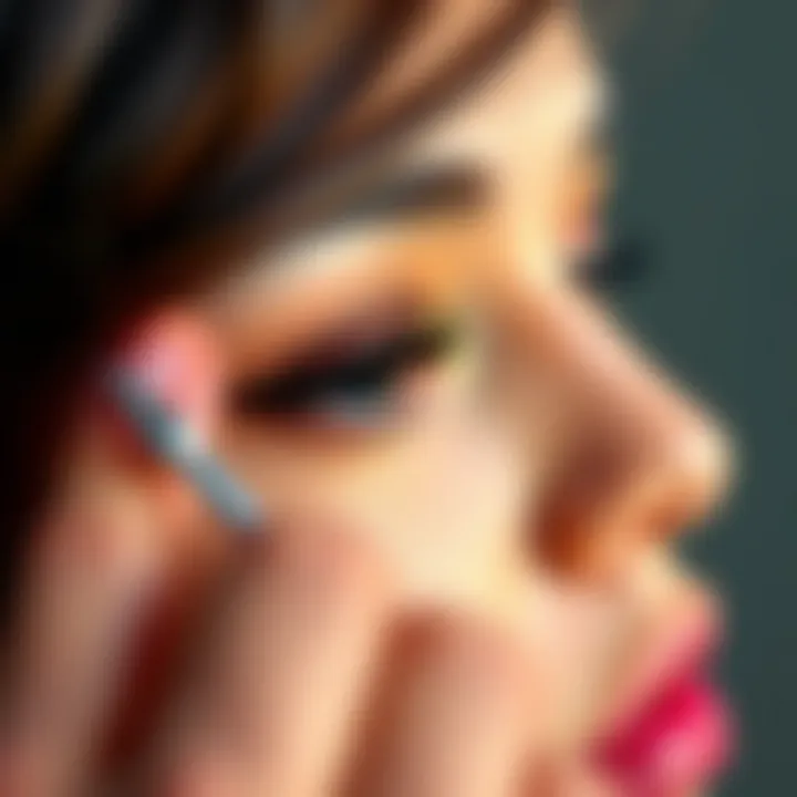 Close-up of a professional applying mega volume lashes with precision.