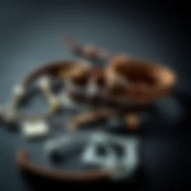 A collection of materials used in making minimalist bracelets, including leather and metal