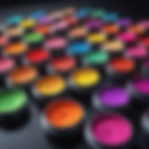 Vibrant neon pigment powders displayed in small containers