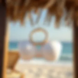 Stylish O ring bandeau bikini top displayed on a beach setting