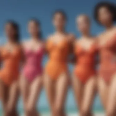 Diverse body types modeling the one piece swimsuit