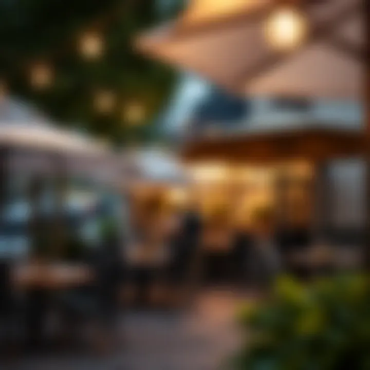 Cozy outdoor dining area under string lights