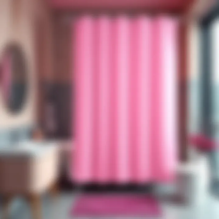 Stylish pink shower curtain in modern bathroom