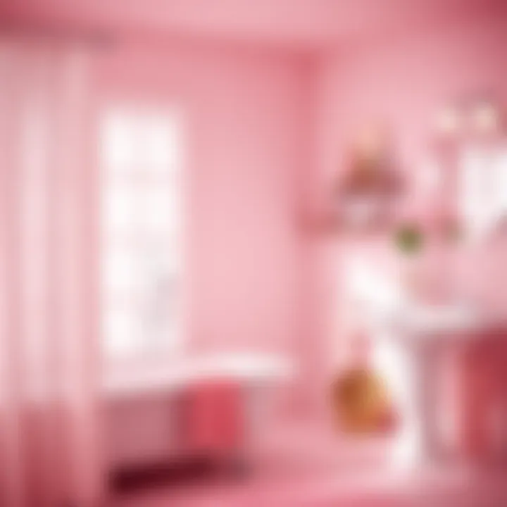 Trendy pink bathroom accessories on display