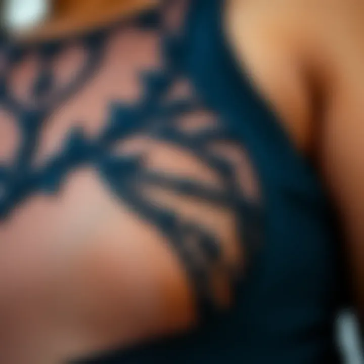 Close-up of intricate mesh detailing on a plus size dress