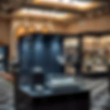 Portable jewelry display case in a professional exhibition setting.