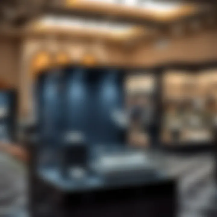 Portable jewelry display case in a professional exhibition setting.