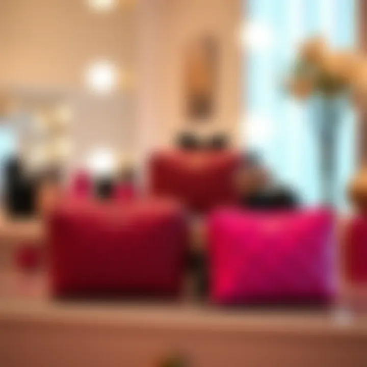 Stylish Vanity Setting with Quilted Pouches Stylish arrangement of quilted pouches in a vanity setting