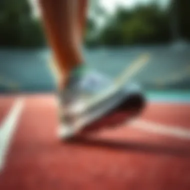 Round toe athletic shoes on a running track