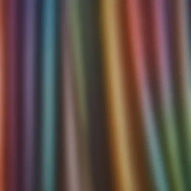 Close-up of fabric texture showcasing the colors of sheer rainbow curtains