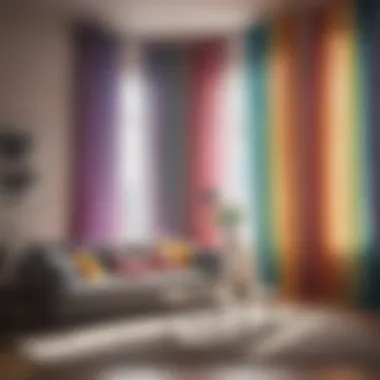 Living room styled with sheer rainbow curtains enhancing the ambiance