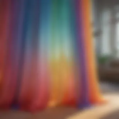 Sustainable materials used in sheer rainbow curtains displayed artistically