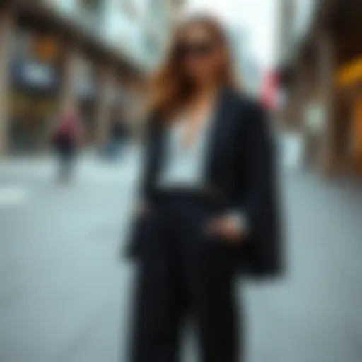 Elegant pairing of slit wide leg pants with a tailored blazer