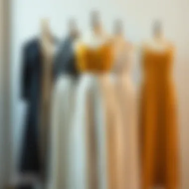 Diverse fabric options for slit wide leg pants showcased on a dress form