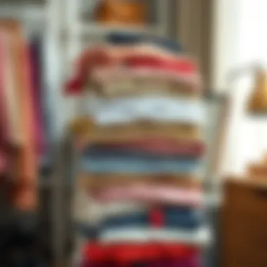 Effortless Access to Your Fashion Essentials A neatly organized stack of clothing with clear visibility