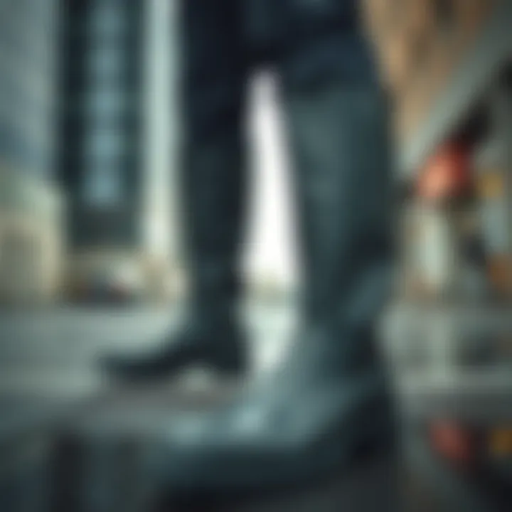 Urban Fashion with Rain Boots Stylish rain boots in an urban setting