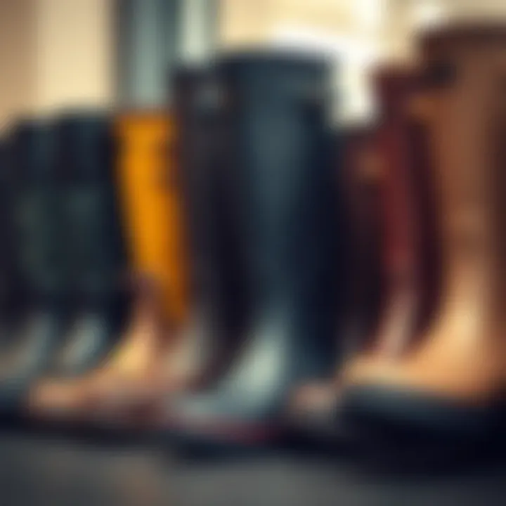 Diverse Styles of Rain Boots Various styles of rain boots lined up