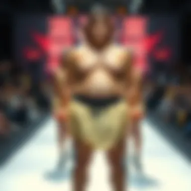 Fashion runway inspired by sumo wrestling aesthetics