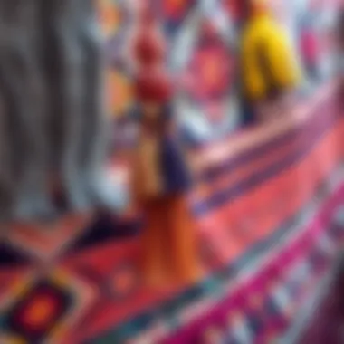 An intricate tassel tapestry showcasing vibrant colors and detailed patterns