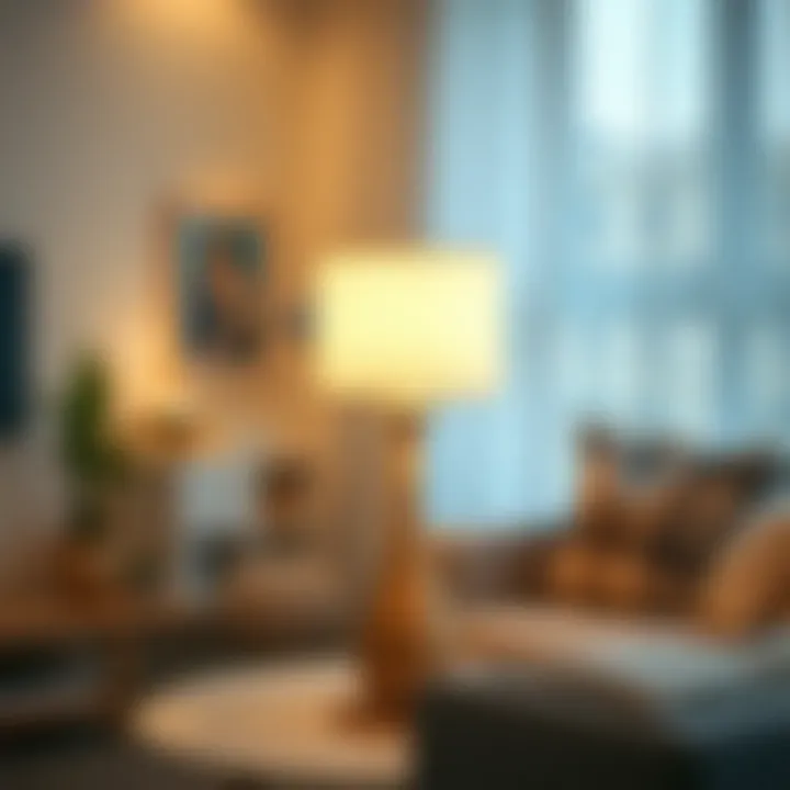 Elegant Battery-Operated Lamp in a Serene Living Space Elegant battery-operated lamp creating a serene ambiance in a living space
