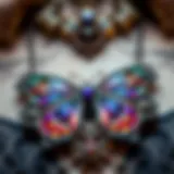 A close-up view of a beautifully crafted butterfly ashes necklace featuring intricate designs and vibrant colors.