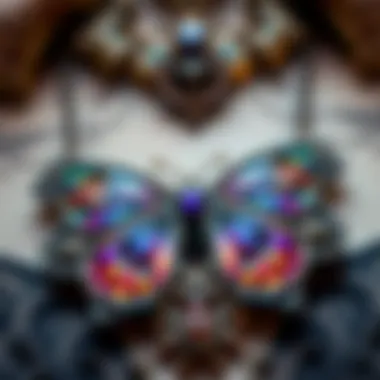 A close-up view of a beautifully crafted butterfly ashes necklace featuring intricate designs and vibrant colors.