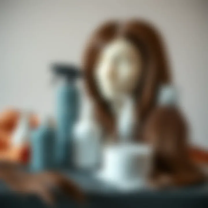 Wig Care Products for Dark Brown Styles Dark brown shoulder length wig care products arranged artistically
