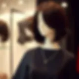 Elegant Dark Brown Wig Display Elegant dark brown shoulder length wig displayed on a mannequin