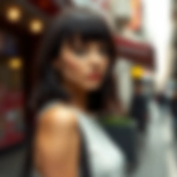 Urban Style with Dark Brown Wig A stylish individual wearing a dark brown shoulder length wig in an urban setting