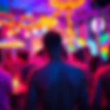 A vibrant neon glow party with colorful lights and decorations